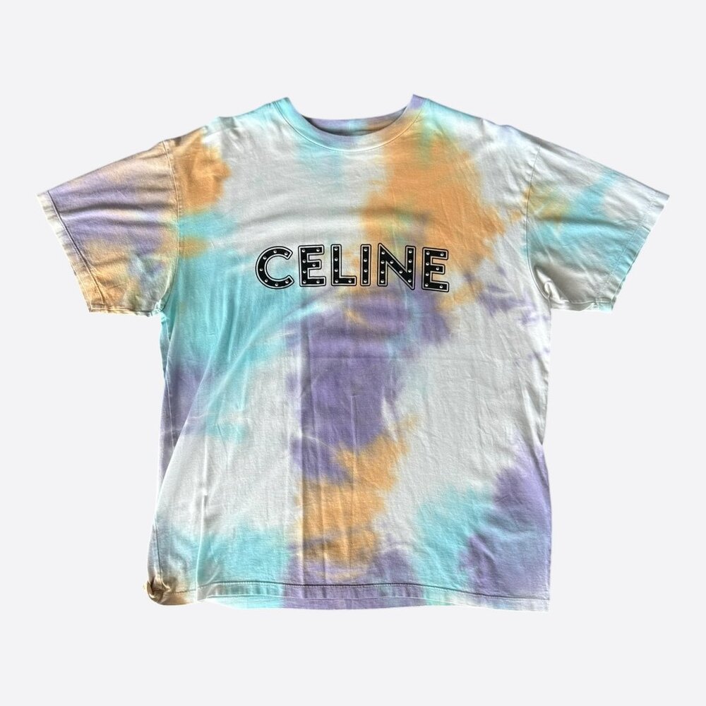 Celine Tie-Dye & Black Studded Logo T-Shirt